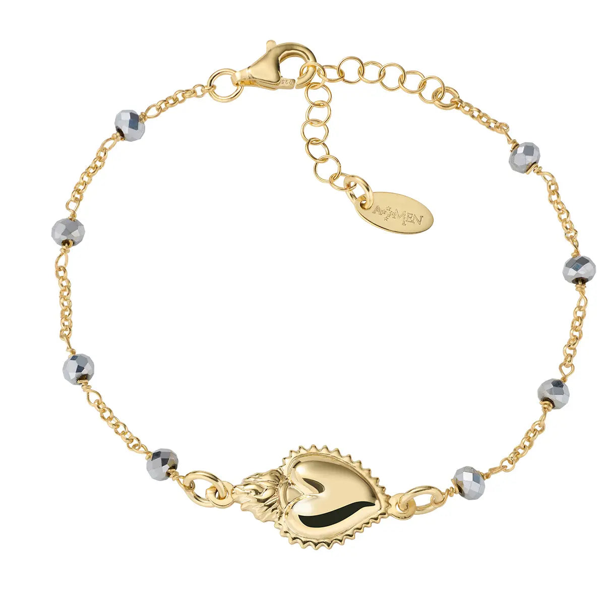 Amen Bracciale Dorato Sacro Cuore con Cristalli Grigi