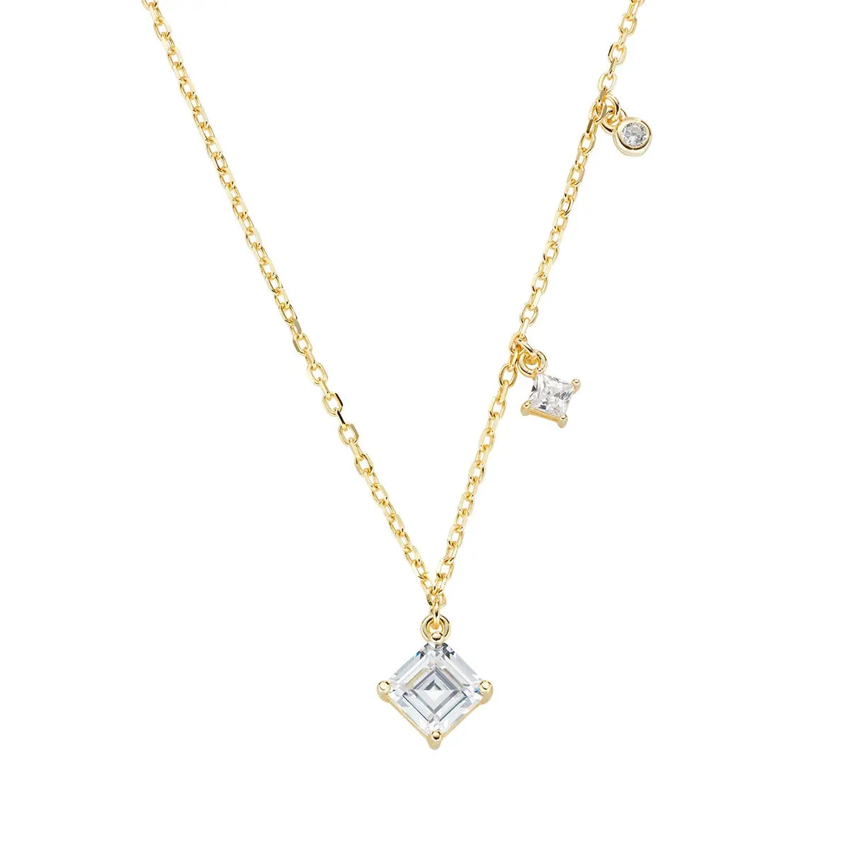 Amen Collana Dorata con Tris di Zirconi Bianchi