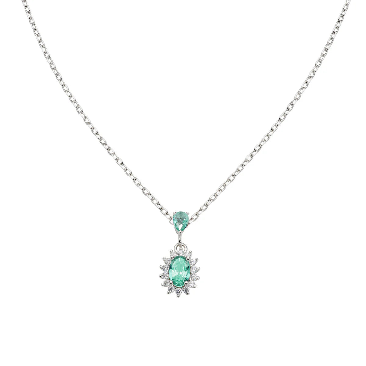 Amen Collana Mini Royal Lady con Zircone Verde Acqua