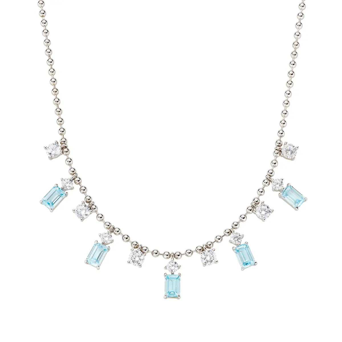 Amen Collana Chandelier Princess con Zirconi Bianchi e Cuori Acquamarina