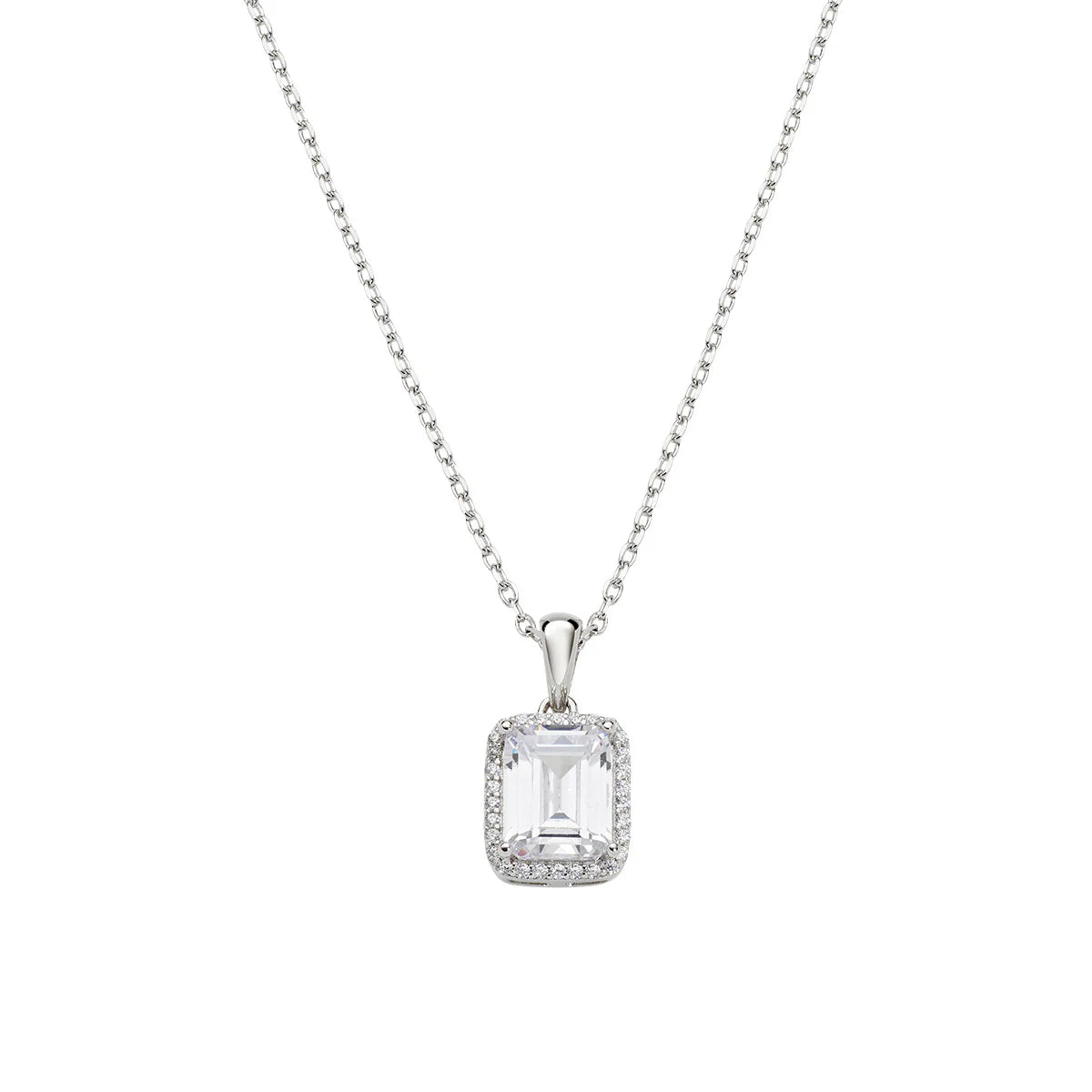 Amen Collana Ciondolo Halo con Zircone Taglio Smeraldo