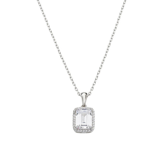 Amen Collana Ciondolo Halo con Zircone Taglio Smeraldo