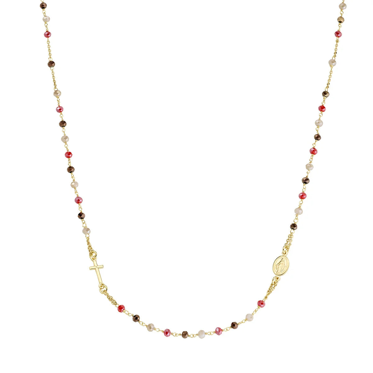 Amen Rosario Girocollo Dorato con Cristalli Multicolor