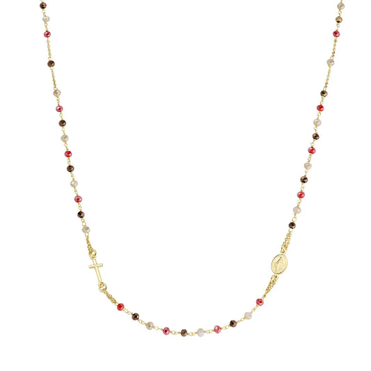 Amen Rosario Girocollo Dorato con Cristalli Multicolor