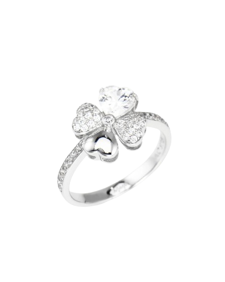 Amen Anello Quadricuore Rodio e Zirconi Bianchi