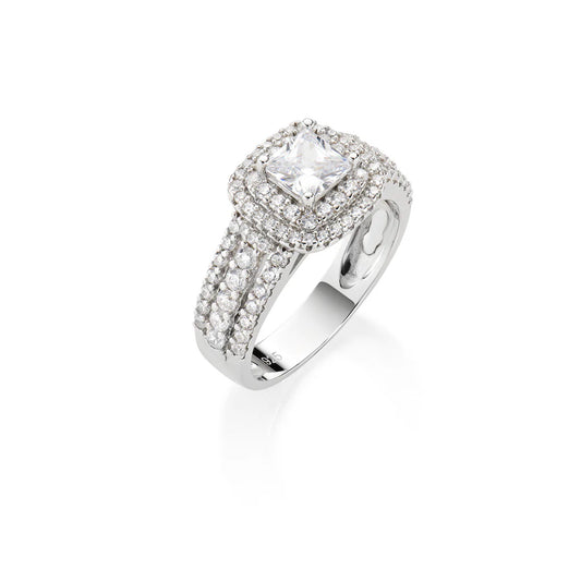 Amen Anello a Fascia con Zircone Taglio Princess